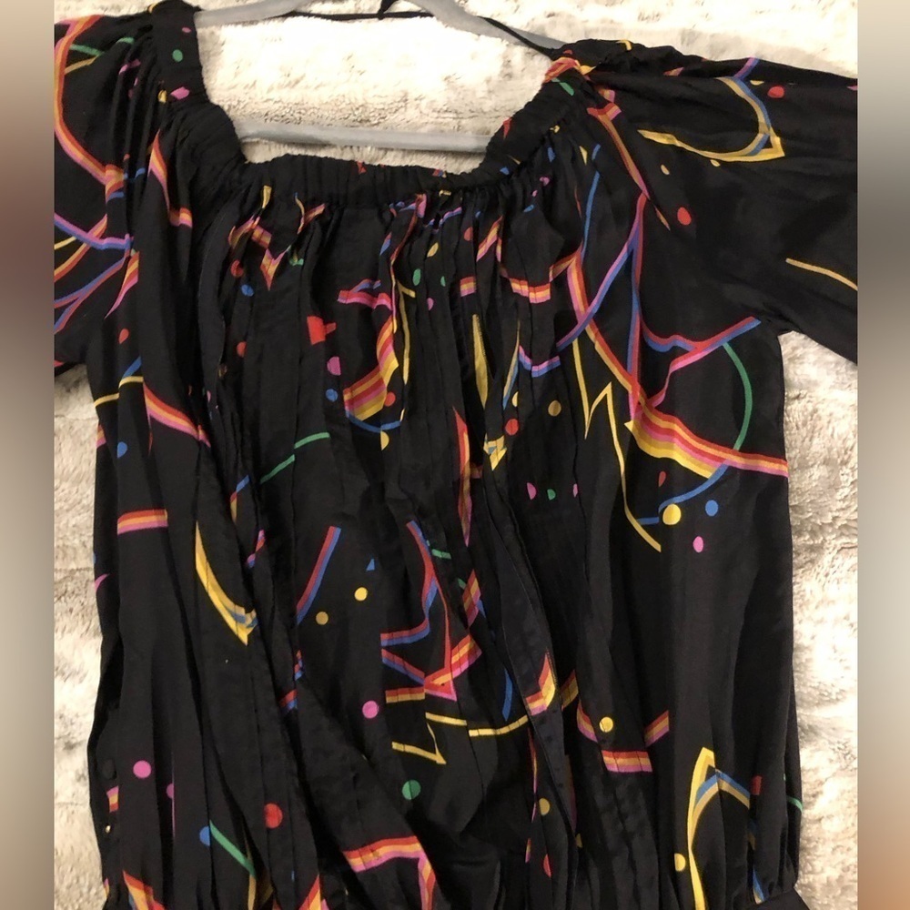 : : PRADA Silk Off Shoulder Multicolor Fun Print Dress : :​ - Picture 12 of 16